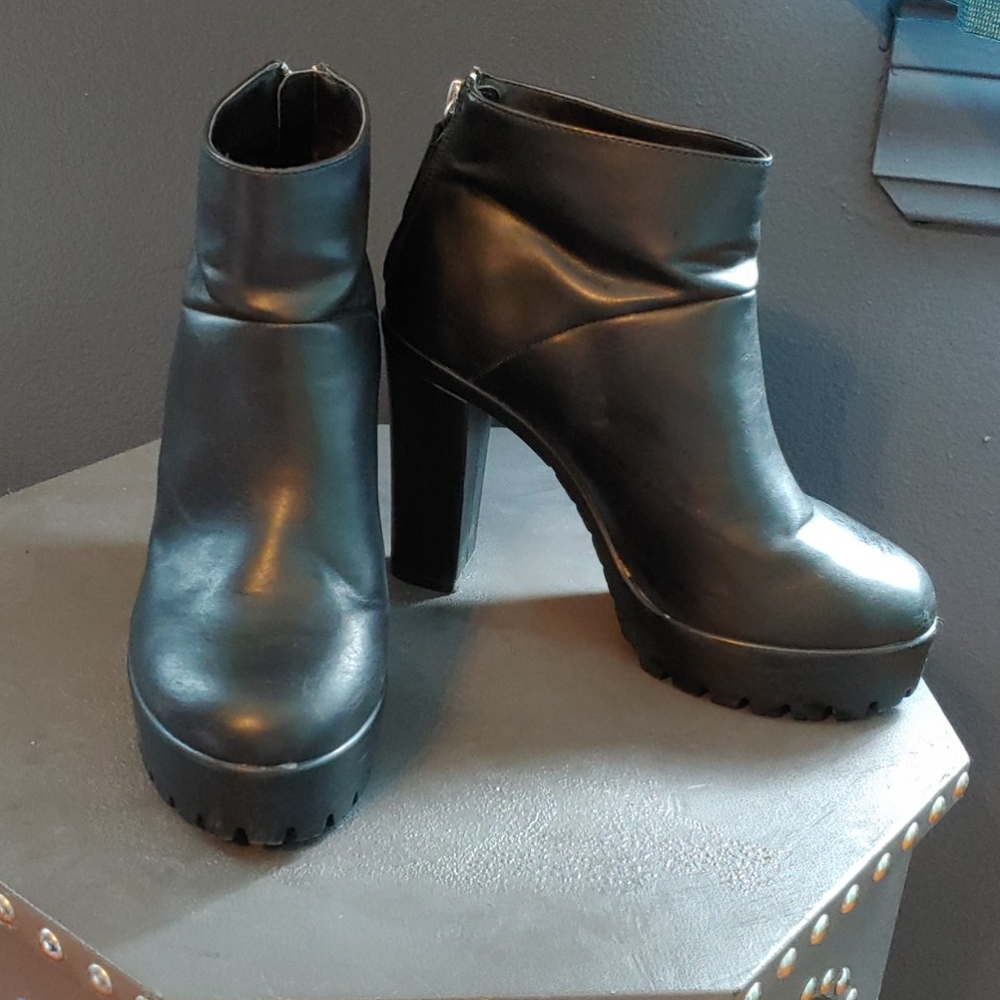Chunky heel black ankle boots